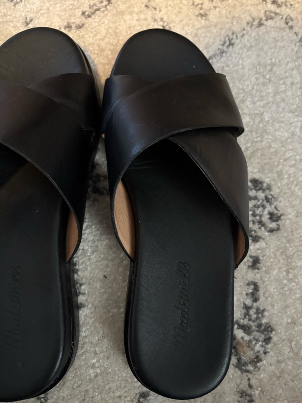 Madewell Black Leather Cross-Strap Slide Sandals